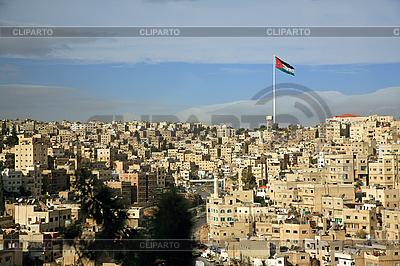 Amman City View With Flag Jordan   High Resolution Stock Photo   Id