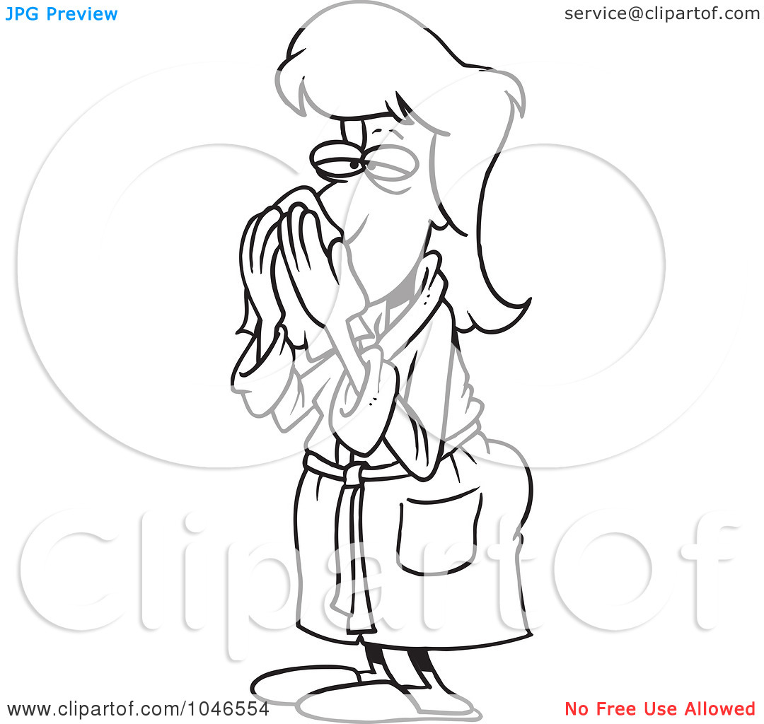     Black And White Outline Design Of A Woman With A Cold By Ron Leishman