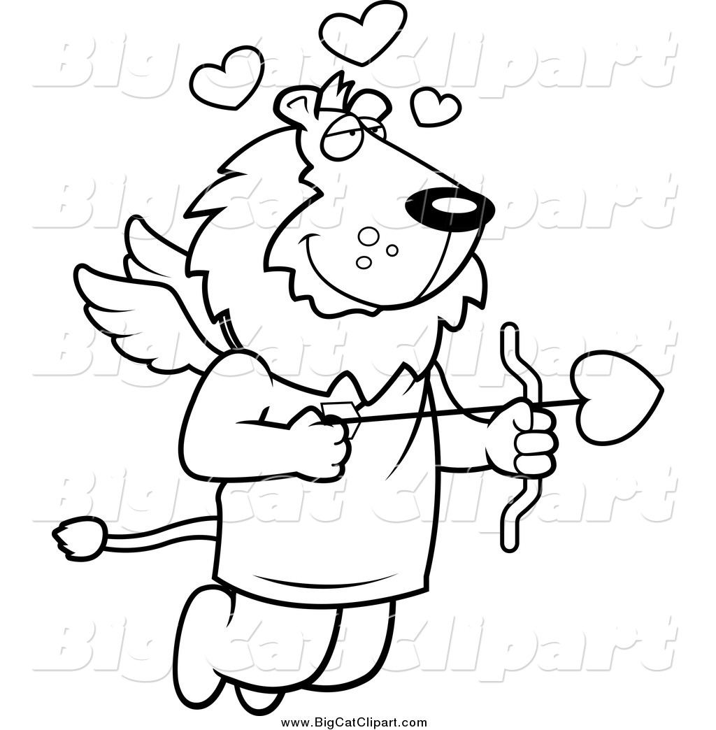 Cat Cartoon Vector Clipart Of A Black And White Lion Cupid With