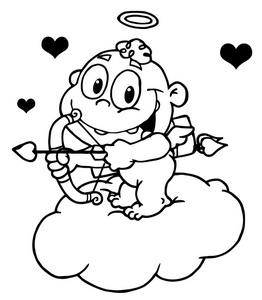 Cherub Clipart Image Black And White Outline Of A Cartoon Cupid With