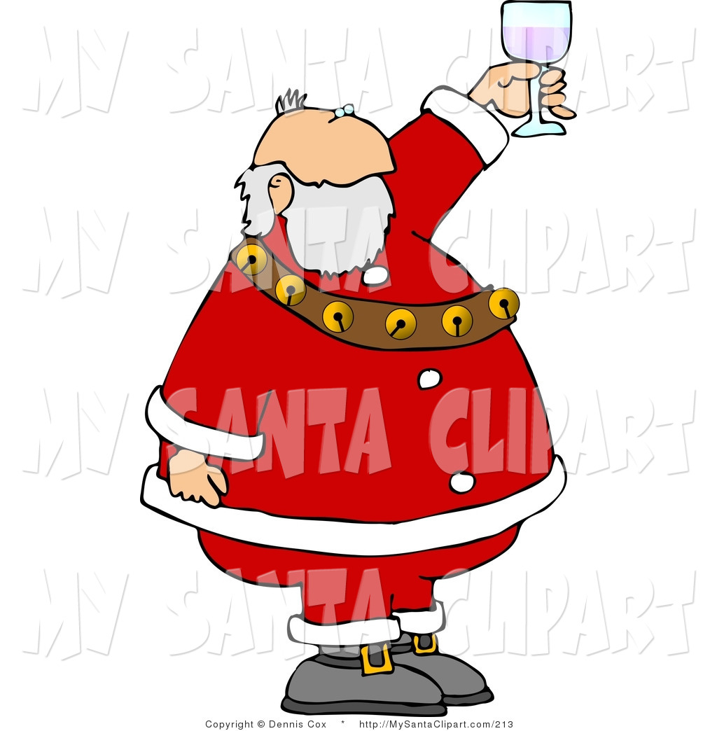 Christmas Clip Art Of Santa Claus Proposing A Toast With A Glass Of