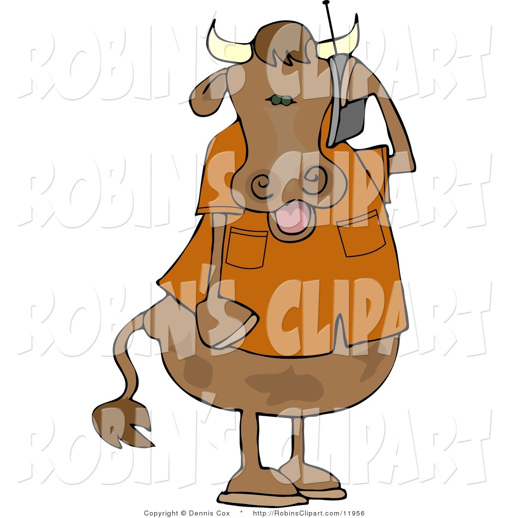 Clip Art Of A Human Like Male Cow Talking On A Cellphone To A Friend