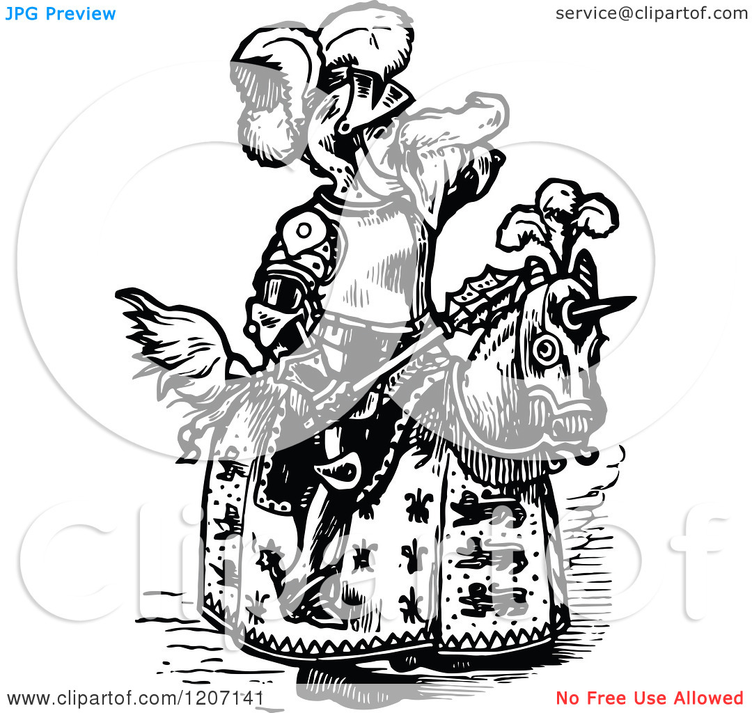Clipart Of A Vintage Black And White Knight With A Cold Royalty Free