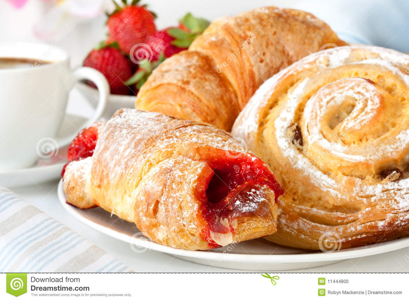 Continental Breakfast With Assortment Of Pastries Coffees And Fresh