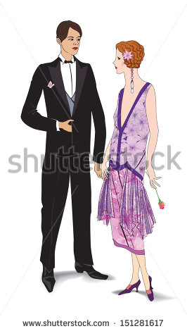 Couple On Party  Man And Woman In Cocktail Dress In Vintage Style 1920