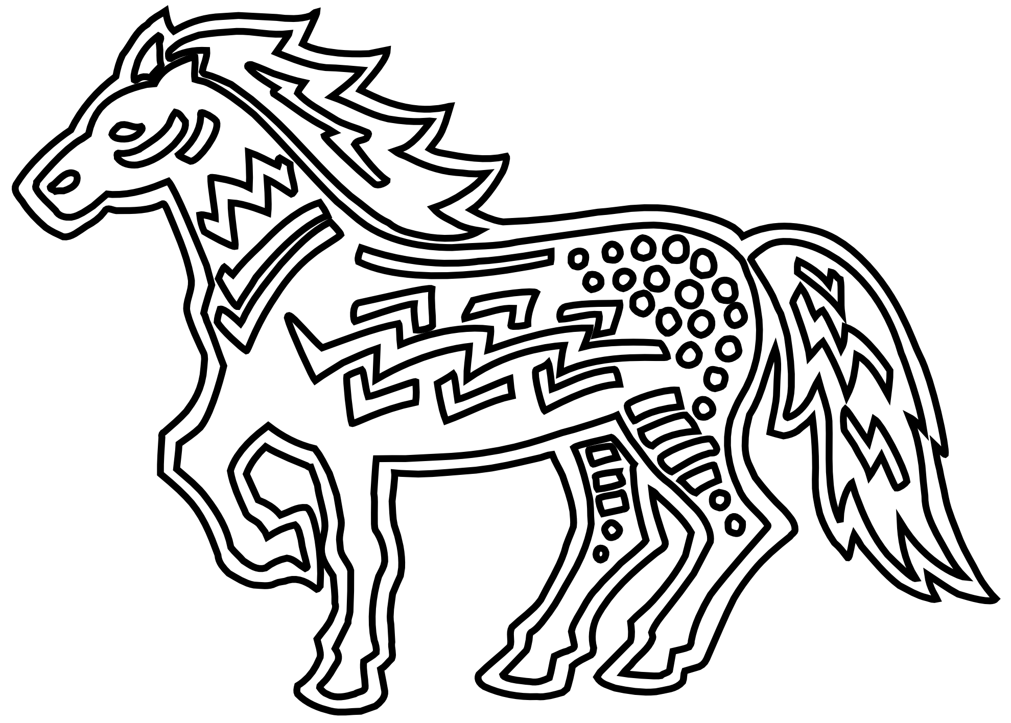 Figurative Horse Black White Line Art Coloring Sheet Colouring Page