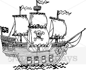 Outline Pirate Ship Clipart   Party Clipart   Backgrounds