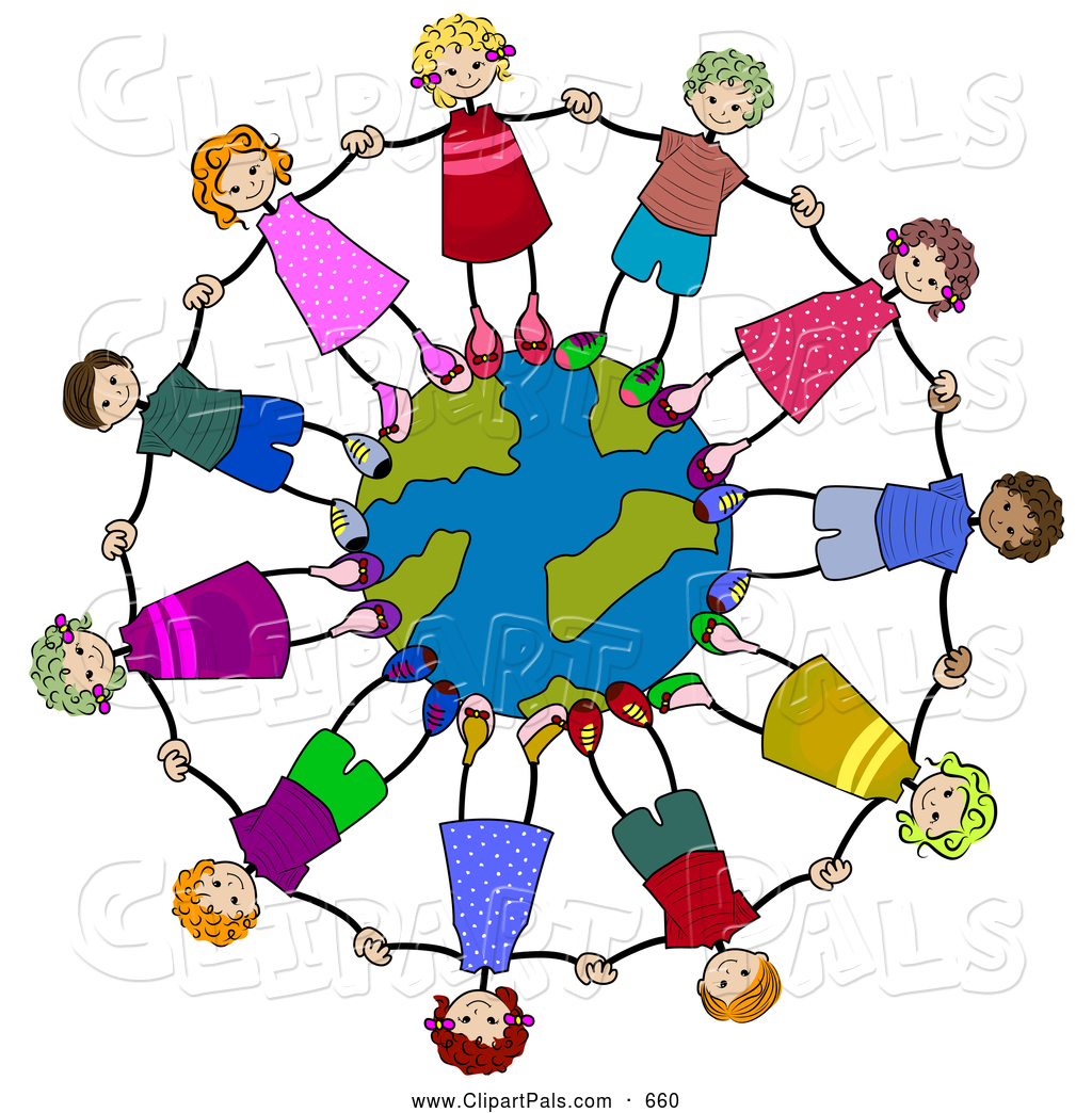 Pal Clipart Of A Ring Of Happy Diverse Stick Children Holding Hands    