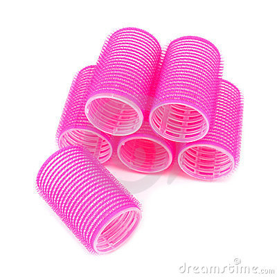 Pink Hair Curlers On White Stock Photography   Image  19254502