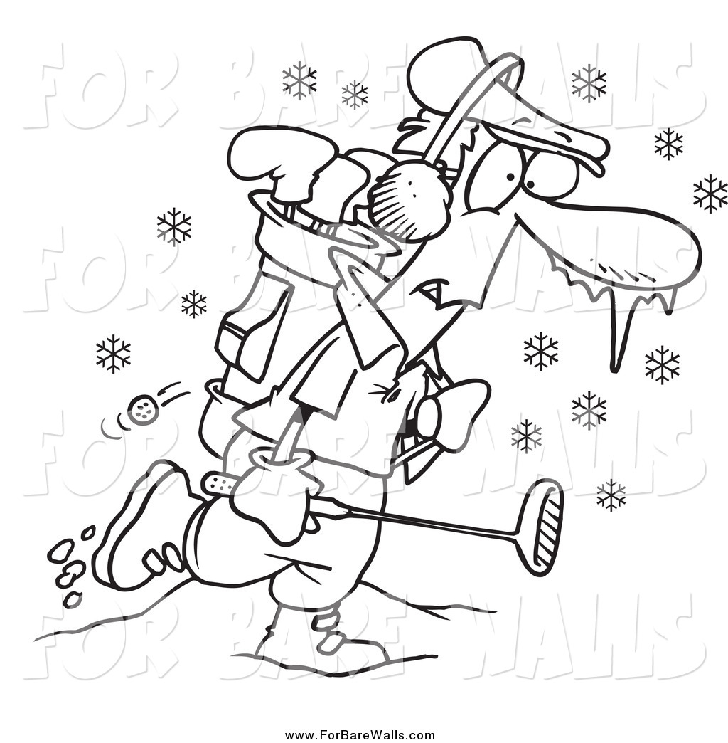 Printable Illustration Of A Black And White Cold Winter Golfer By Ron