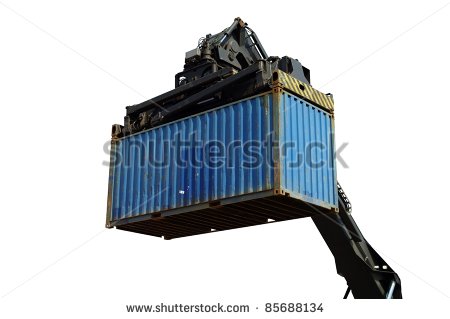 Spreader Of A Reach Stacker Isolated On White   Stock Photo
