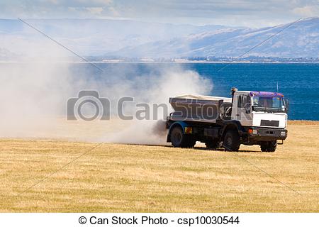 Stock Photo Of Truck Spreading Fertilizer On Pasture Meadow Creating