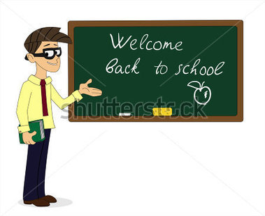 Teacher With Book Shows Inscription Welcome Back To School Vector    