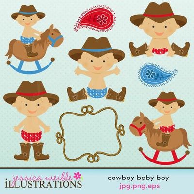 This Cowboy Baby Boy Clipart Set Comes With 10 Cute Baby Cowboy    