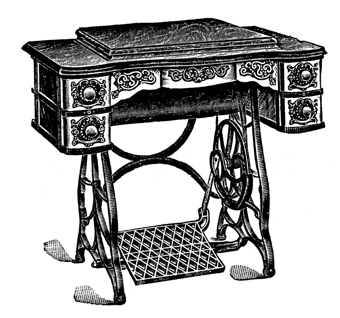 Vintage Clip Art   Antique Sewing Machine   Table   The Graphics Fairy