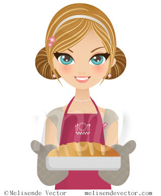 Woman Baking Cartoon Woman Holding Baked Bread