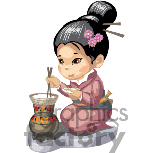 Asian Girl Cooking Rice