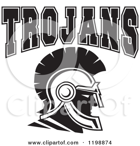 Black And White Trojans Team Text Over A Head