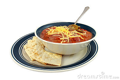Bowl Of Spicy Chili With Cheese And Crackers Royalty Free Stock Photos