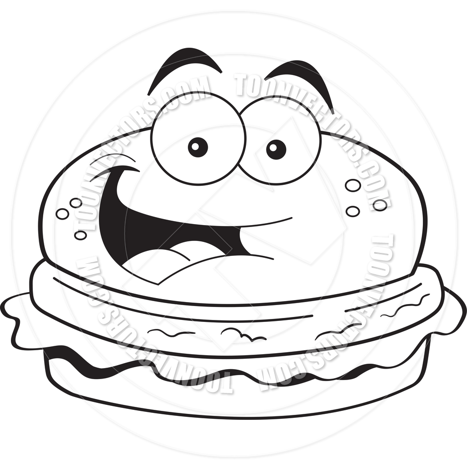 Cartoon Hamburger  Black And White Line Art 