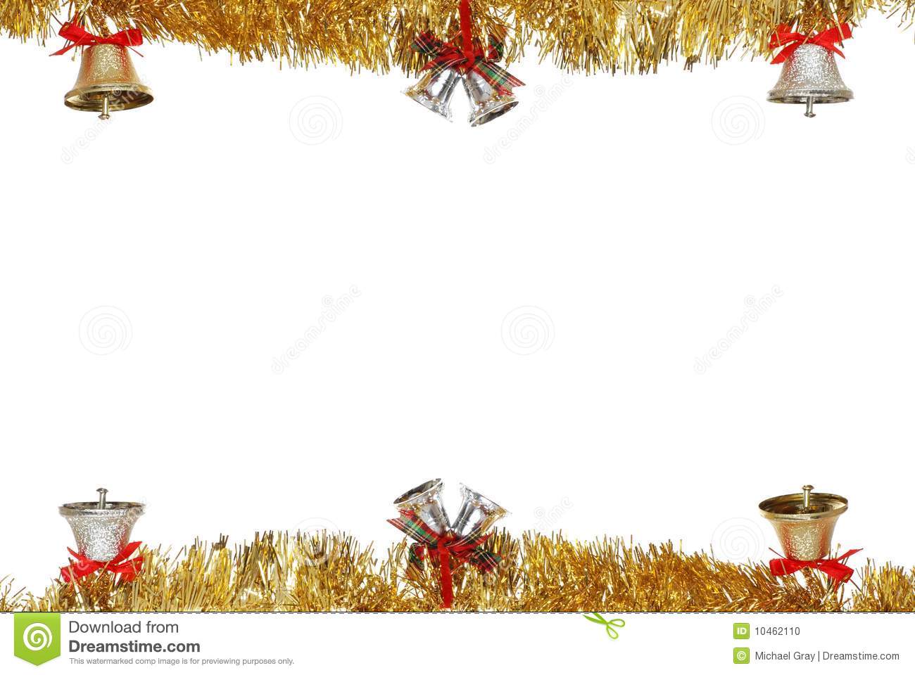 Christmas Bells Hanging On Gold Garland Stock Photo   Image  10462110
