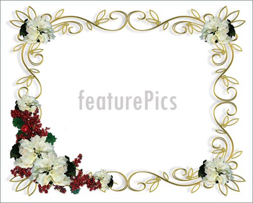 Christmas Border White Poinsettia Gold Frame Illustration