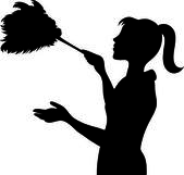 Clip Art Illustration Of The Silhouette Of A Maid Dusting With A