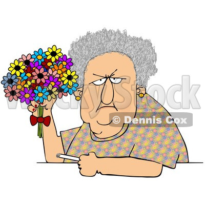 Clipart Grumpy Old Woman Holding A Bouquet Of Daisies And A Cigarette
