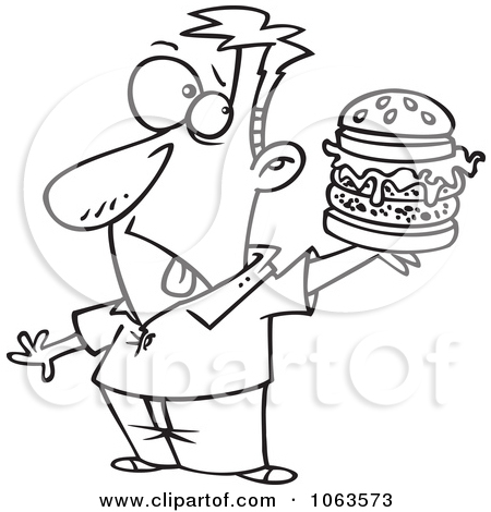 Clipart Man Holding A Reject Burger Black And White Outline   Royalty    