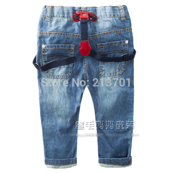 Clothing Brand Child Bib Pants Hole Boys Overalls Blue Denim Jeans