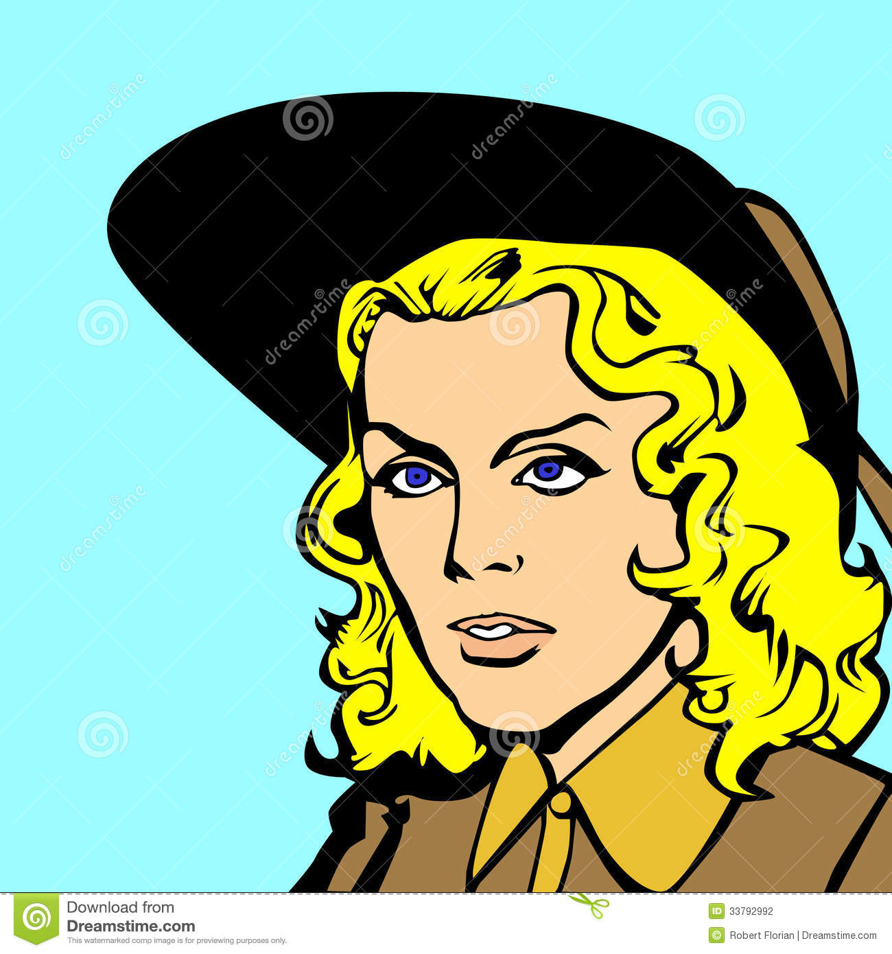 Comic Book Style Illustration Of A Beautiful Woman From The Wild West