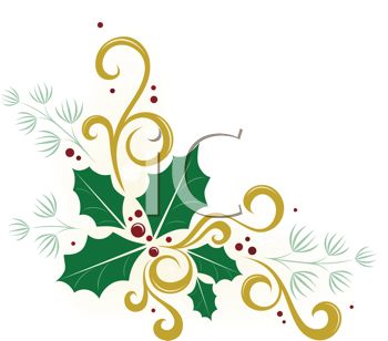 Free Clip Art Image  Pretty Christmas Holly Design With Gold Swirls