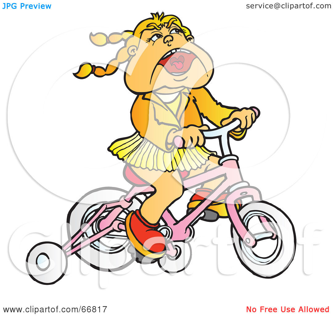 Free  Rf  Clipart Illustration Of A Little Girl Riding A Pink Bike