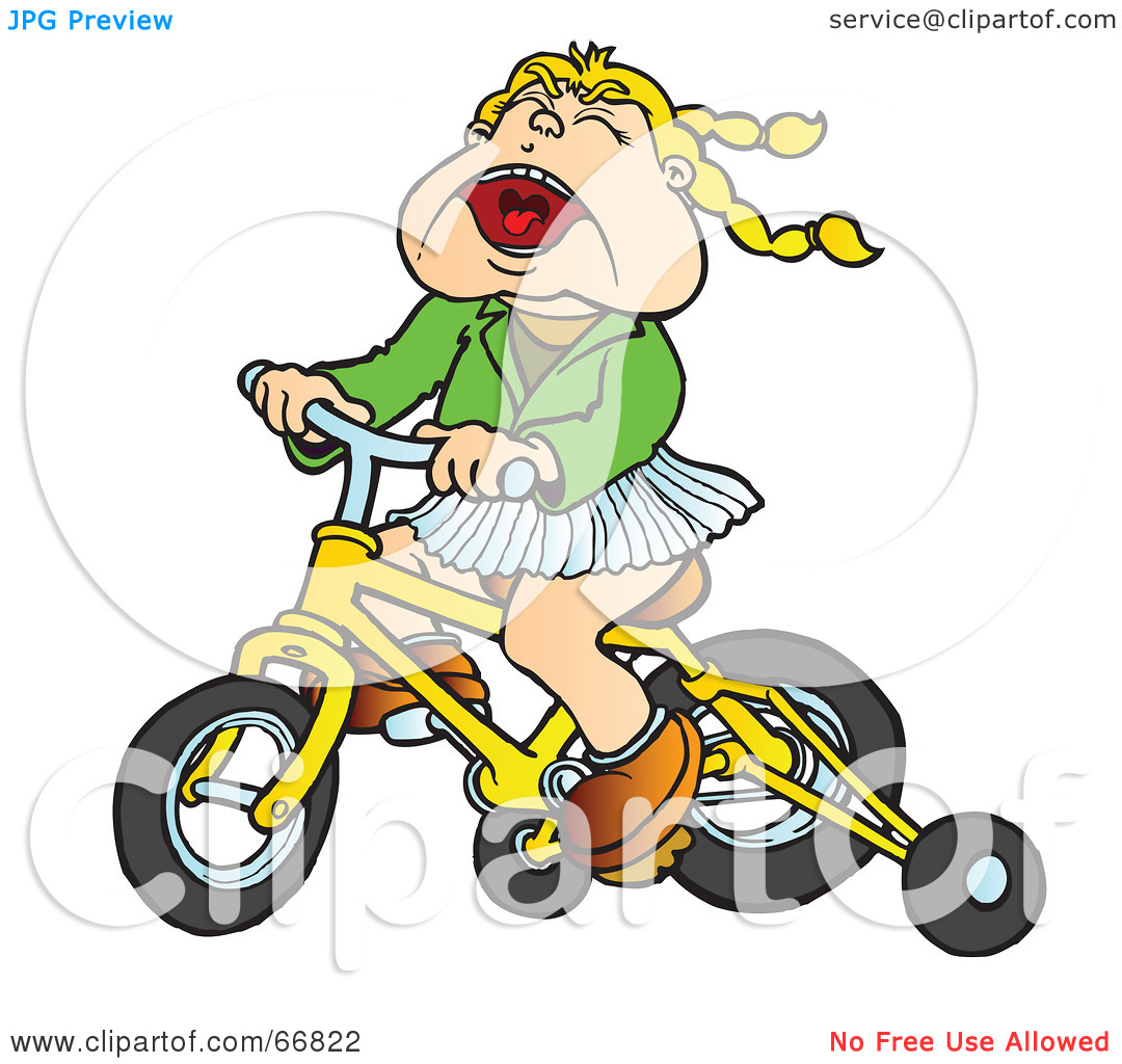 Free  Rf  Clipart Illustration Of A Little Girl Riding A Yellow Bike