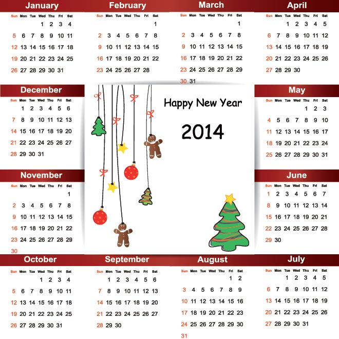      Vector Christmas 2014 Calendar 30208 Vector Christmas 2014 Calendar