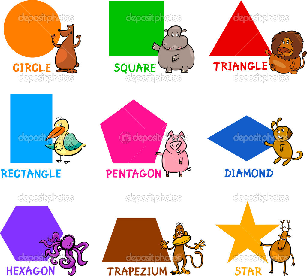 Basic Geometric Shapes With Cartoon Animals   Stock Vector