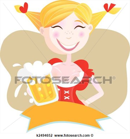 Bavarian Woman In Traditional Clothes With Beer  Vector Illustration