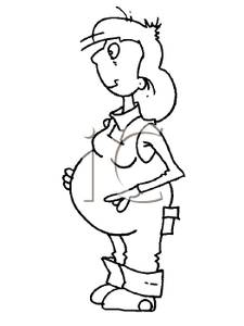 Black And White Pregnant Woman In Overalls   Royalty Free Clipart    