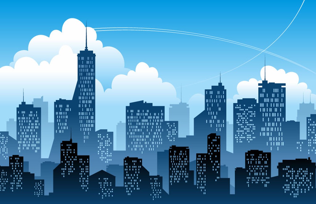 Blue Modern City Vector Illustration   Free Vector Graphics   All Free