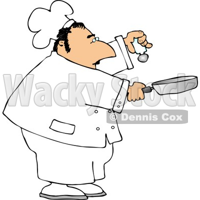Chef Holding A Salt Shaker And A Skillet Clipart   Dennis Cox  4308