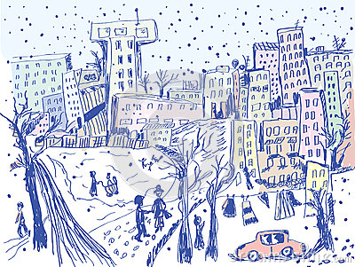 City Street In Winter   Sketch Royalty Free Stock Photo   Image    