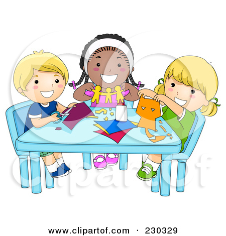 Clipart Illustration Of Diverse School Kids Cutting Paper In Art Class