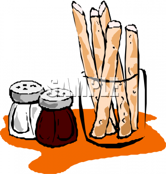 Clipart Of Bread Sticks Beside Salt And Pepper Shakers   Foodclipart