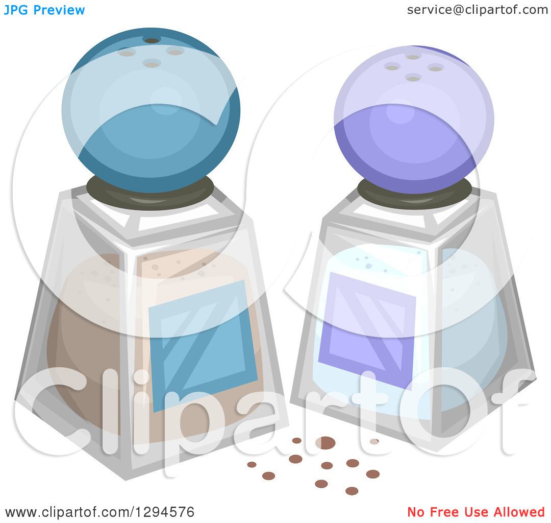 Clipart Of Salt And Pepper Shakers With Blue And Purple Tops   Royalty