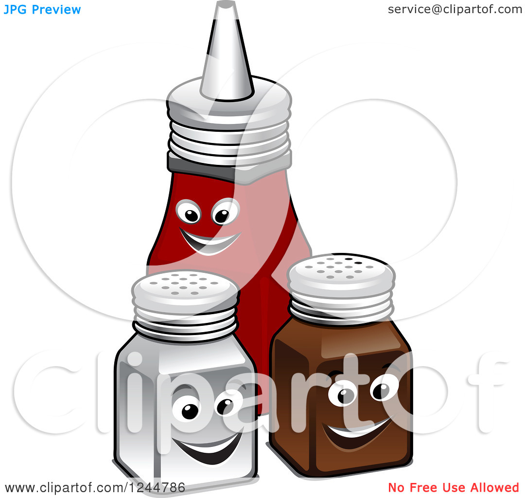 Clipart Of Salt And Pepper Shakers With Ketchup   Royalty Free Vector