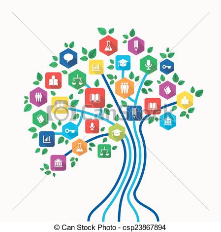 Eps Vectors Of Education E Learning Technology Concept Tree With Icons