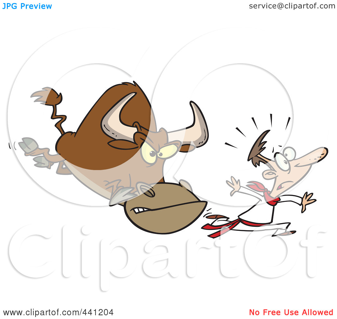 Free  Rf  Clip Art Illustration Of A Cartoon Man Running From A Bull