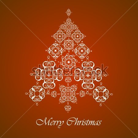 Isolated White Christmas Tree Of Snowflakes On Red Background Vector