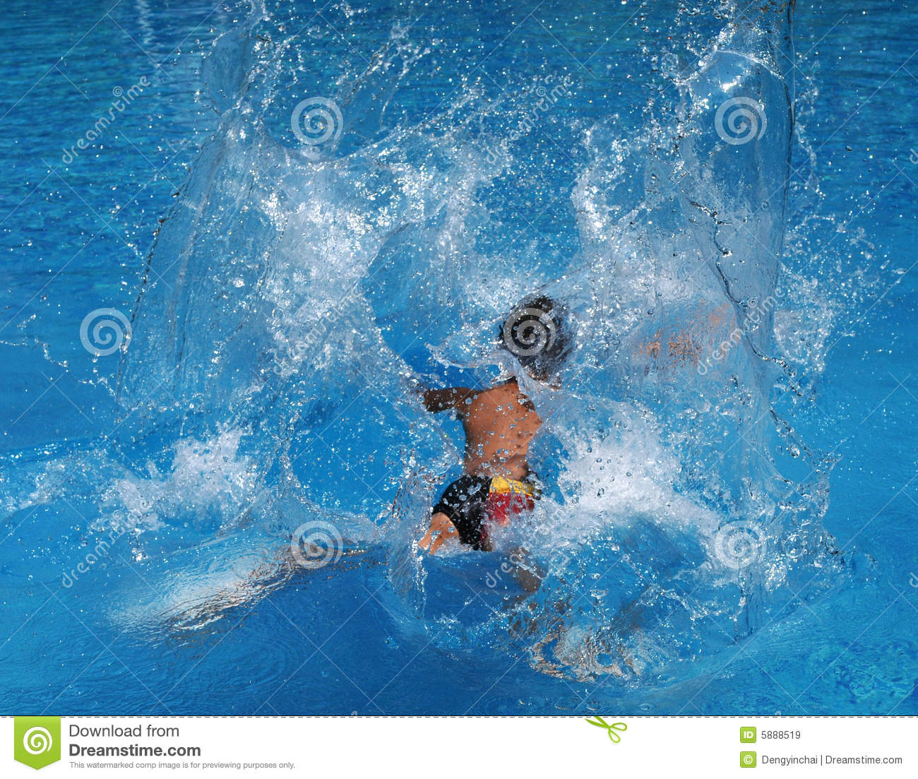     Jump Into The Swimming Pool And Splash Waves In The Pure Clear Water