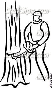 Man With Chainsaw Cutting Down Vector Clip Art